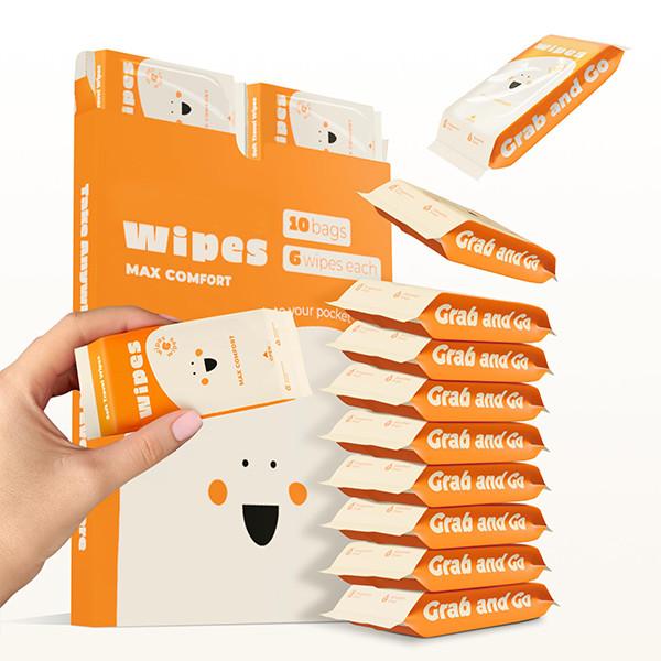 99% Water Biodegradable Wet Wipes Portable Mini Baby Wipes For Travel 60pcs 15*20cm
