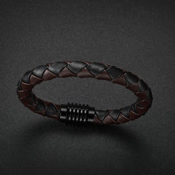 Hot stainless steel magnet buckle leather rope bracelet men custom leather bracelet