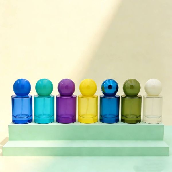 Custom 30ml & 50ml Luxury Glass Perfume Bottles  Mist or Serum Pump Glass Bottle Round Ball Cap for Serum Product