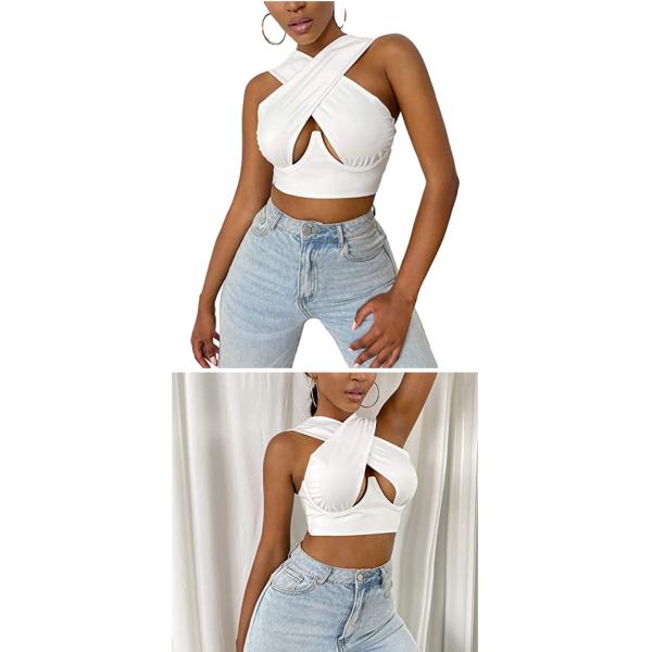 Sexy Women's Crisscross Halter Tank Tops Solid Color Sleeveless Cutout Front Wrap Crop Top bra