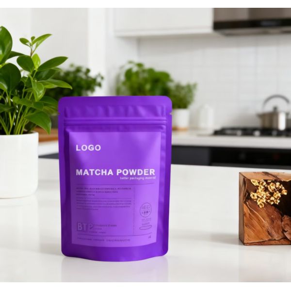 Custom Printed Biodegradable Stand-Up Pouch Resealable Zipper Smell Proof Feature for Packaging Matcha Powder Powder Bags Food