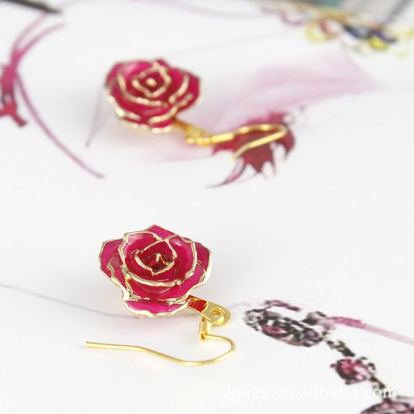 24k Gold Plated Rose Earrings Gifts for Girlfriend  Preserved Flowers Wholesale Hot Rose Earrings