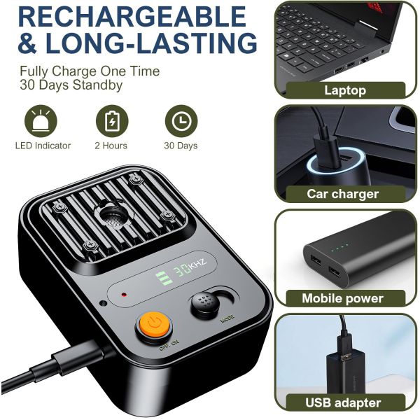 High-Power Portable Smart IPX5 Waterproof Ultrasonic Electronic Dog Repellent New Rechargeable Anti-Bite Trainer Bark Control