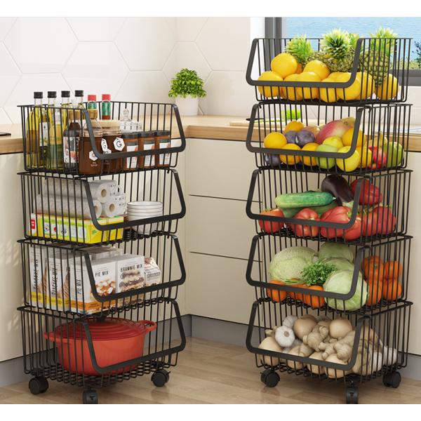 5 Tier 105cm Height Steel Kitchen Basket Rack For Vegetable Storage