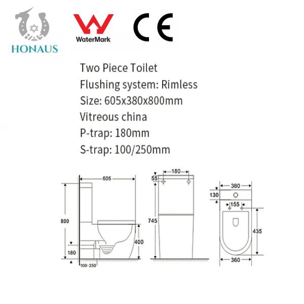 Siphon Scratch Resistant Glaze Two Piece Toilet Bowl Easy Clean AU Watermark CE