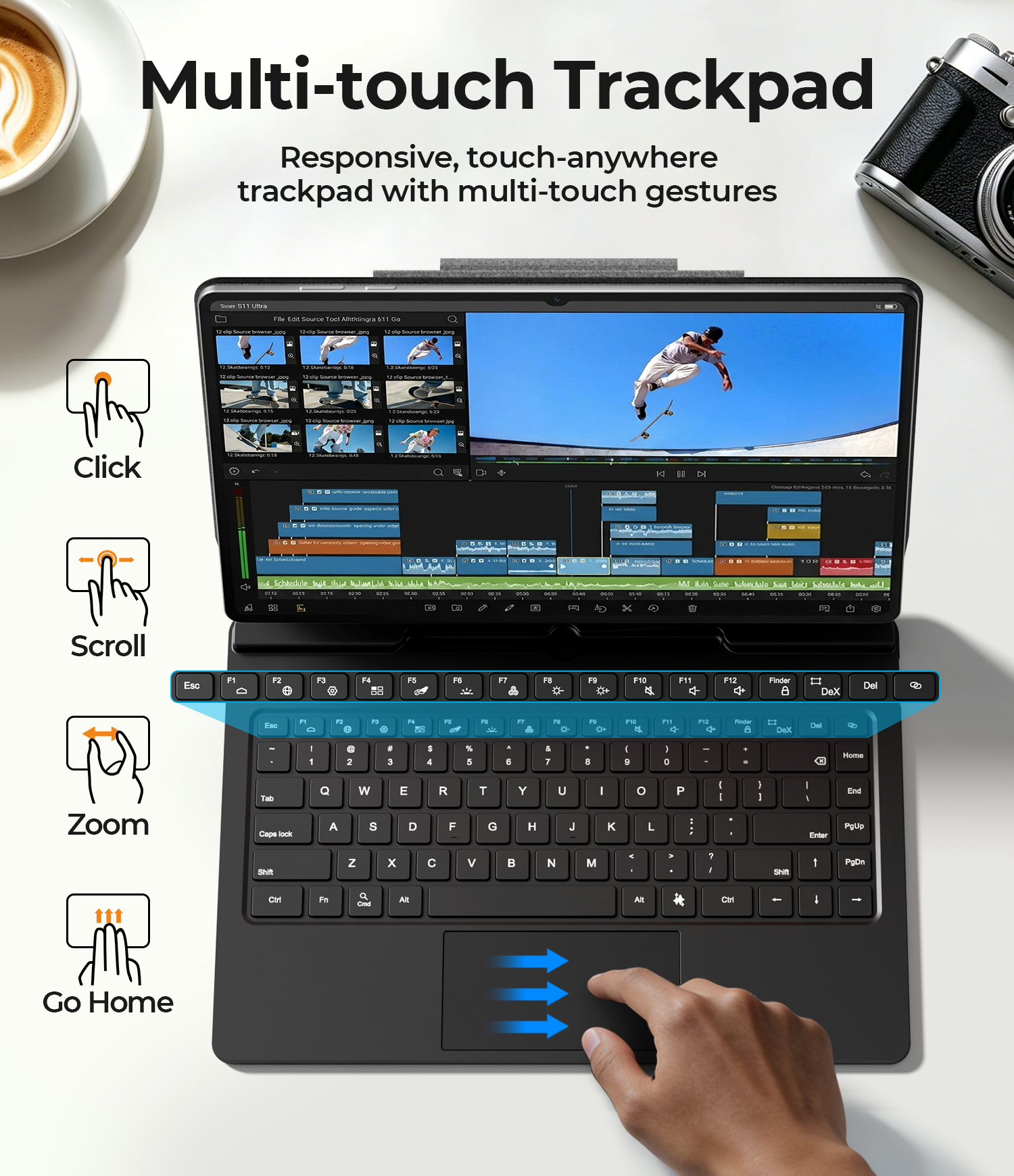 ODM OEM Magnetic Keyboard for Galaxy Tab S10 Ultra Large Trackpad + Smart LCD Battery Meter Vertical Stand Case with Pen Holder