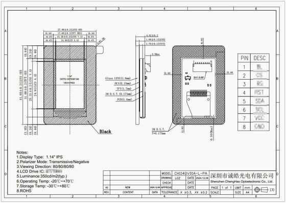1.14 Inch IPS TFT LCD Module SPI Interface Wide Temperature for Industrial Application