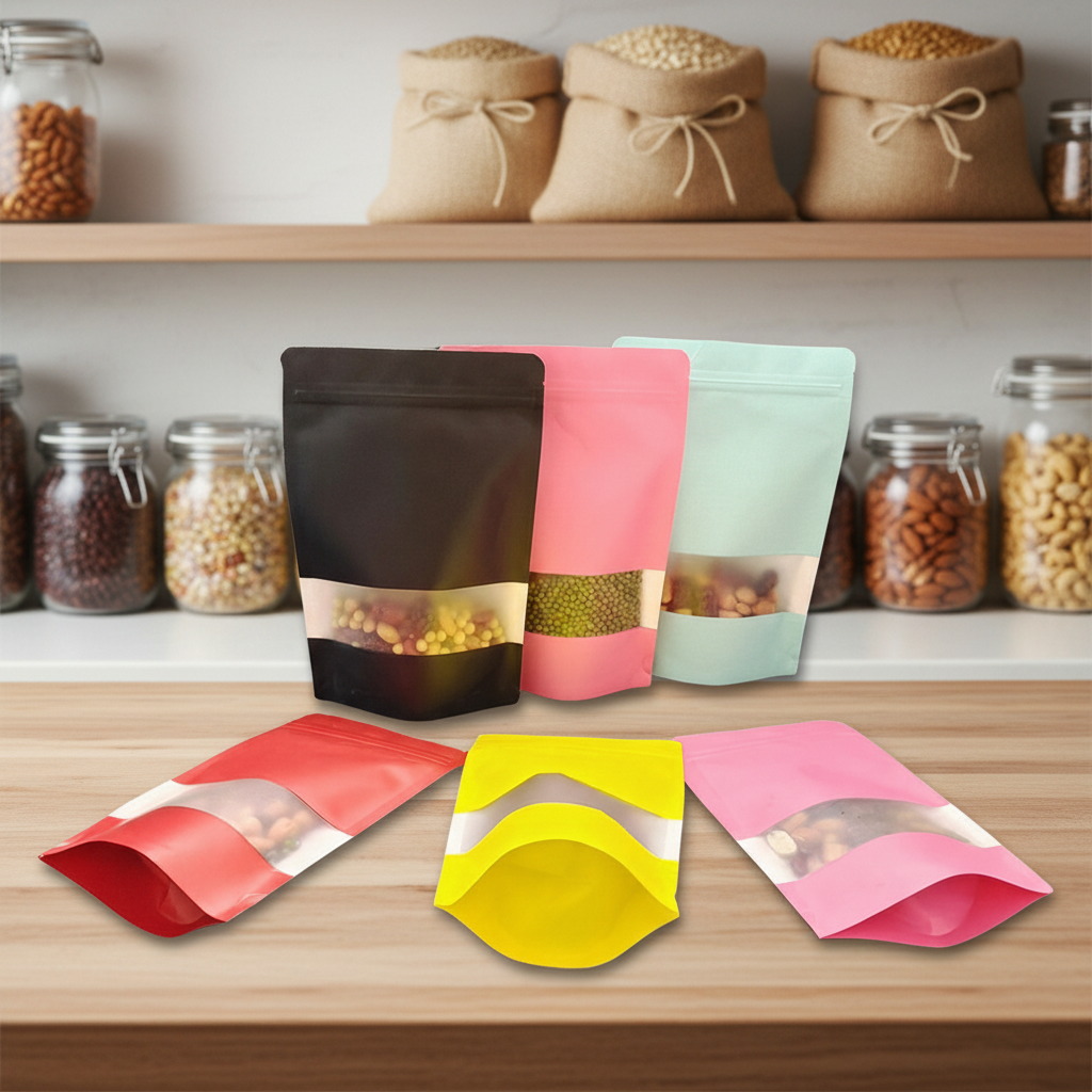 MOQ 100 Custom-printed and Size Matte Mylar Resealable Zipper Pouch Bag Smell Proof Food Packaging with Window Digital Printing
