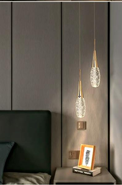 46 Long Pole Water Droplets Crystal Staircase Light Luxury Long Chandelier Simple Nordic Long Chandelier Villa Living Room Hollow Rotating Creative Double Net Red Restaurant Chandelier