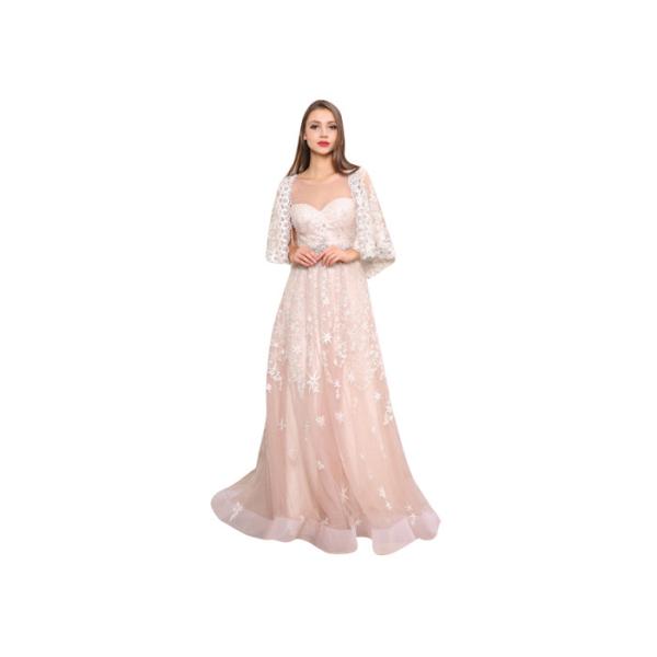 Breathable Lace Elegant Tulle Pink Bridesmaid Dresses Long With Shawl