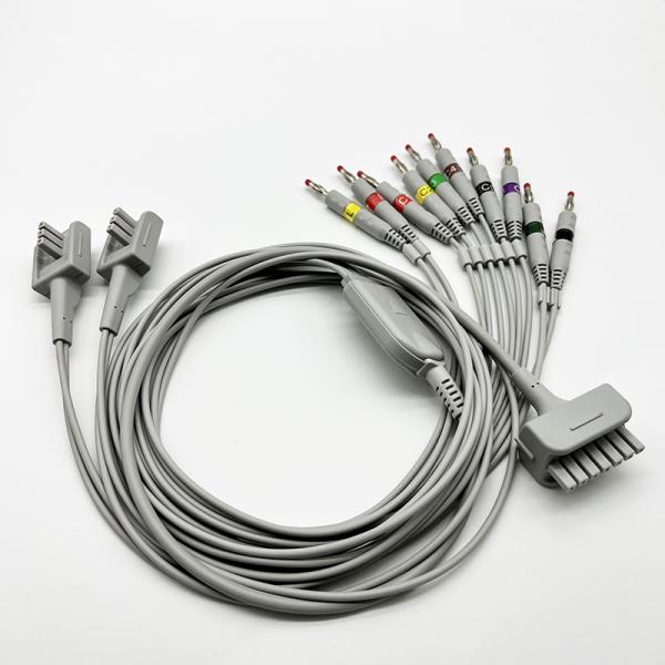 Banana 4.0 Connector Nalong EKG Cable 3.6m Grey TPU Jacket 10 Lead Wires