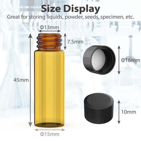 Pack of 100 Glass Vials with Black Phenolic Screw Caps (4ml, Clear) Dram Amber Glass Vials