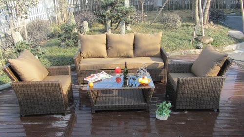 5 Seat Back Cushion Outdoor Rattan Sofa Set For Hotel Poolside