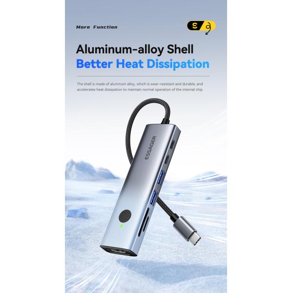 ESSAGER ES-HB03 Series 7 in 1 USB-C USB-A SD TF Port 3.0 Best USB Port Hub