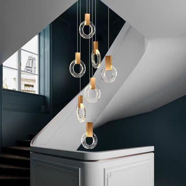 Modern Crystal Ring Chandelier Creative Villa Hotel Restaurant Gold Pendant Light Staircase Chandeliers