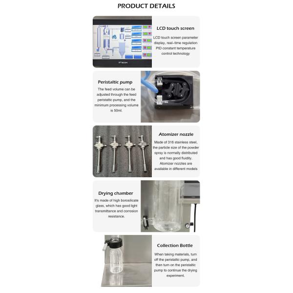 Mini  2000ml Glass Coffee Egg Powder Spray Dryer Machine for Sugar Syrup Detergent