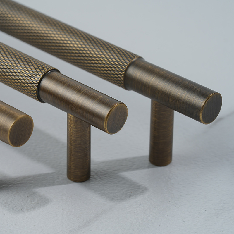 Modernity Minimalist Nordic Brass T-Bar Long Handle Adjustable Cabinet Wardrobe Door Hardware with Knurled Door Knob