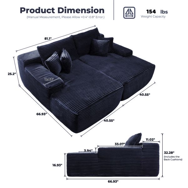 Living Room Modular Sectional Corduroy Sofa Bed Plush Vacuum-Packed Compressed Sofa Couch Frameless Sofa for Apartment Villa