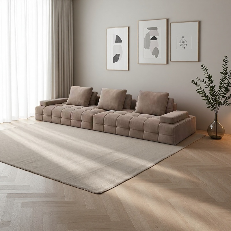 Custom Convertible Reclining Full Sponge Filled Fabric Corner Sofa Set Vacuum Compressed Packing Frameless Living Room