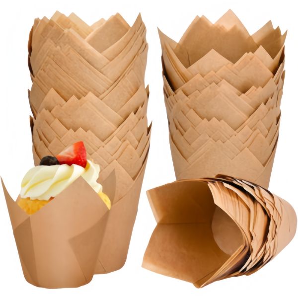 Greaseproof Paper Baking Cups Food Grade Bakery Packaging Heat Resistant Tulip Cupcake Liners