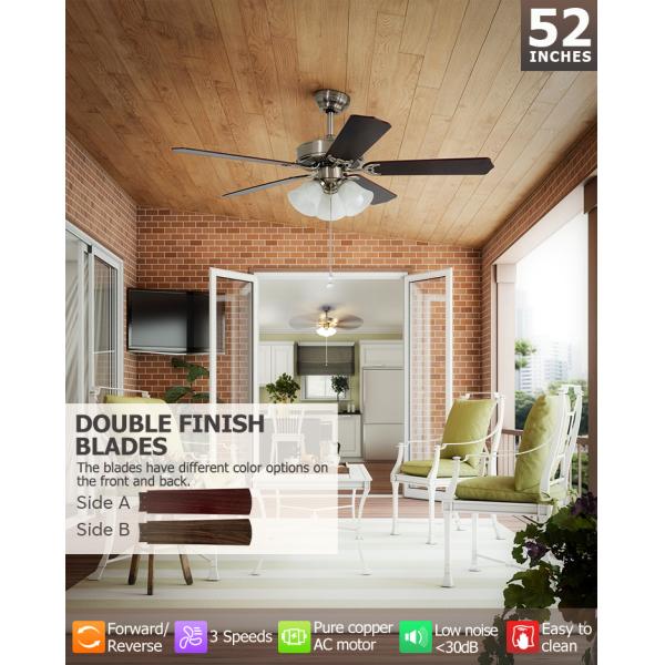 1stshine Ventilador de teto de lâminas reversíveis com Kit de luz e acabamento de MDF em fonte de luz LED