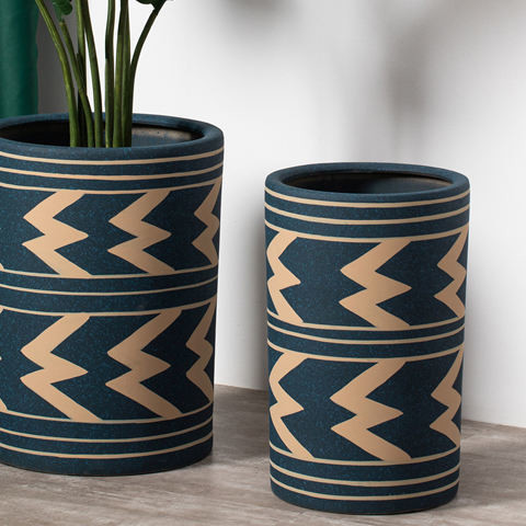 Nordic style modern home indoor decoration planter garden blue cylinder ceramic flower pots in bulk
