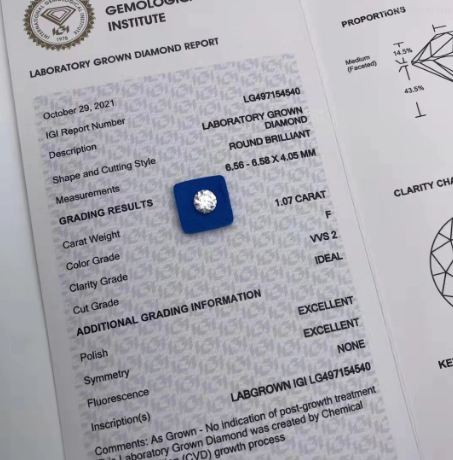 CVD IDEAL Круглый бриллиант ювелирные изделия 1.07 Ct VVS2 F Цвет бриллиант