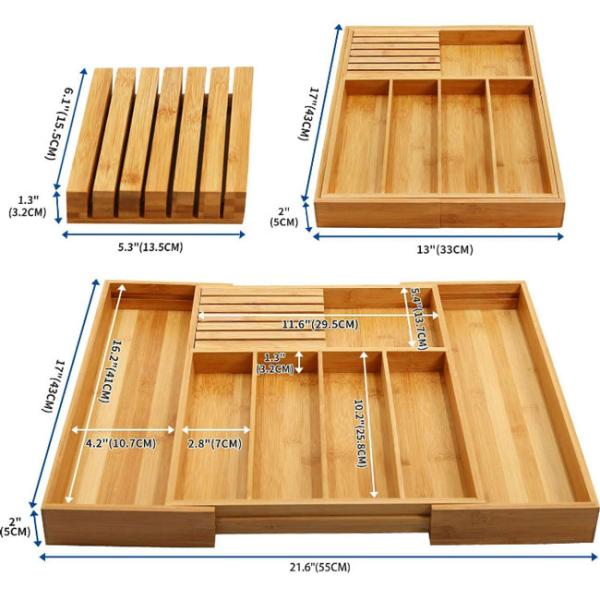 Расширяемый бамбуковый поднос организатора столового прибора ящика Silverware утварей кухни