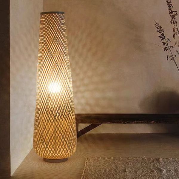 Bedroom Bedside Lamp Tea Room Japanese E27 Weave Bamboo Floor Lamp(WH-MFL-216)