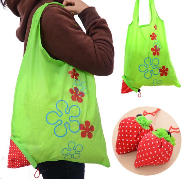 Ecological Drawstring Tote Bags Cute Strawberry Portable For Super Market