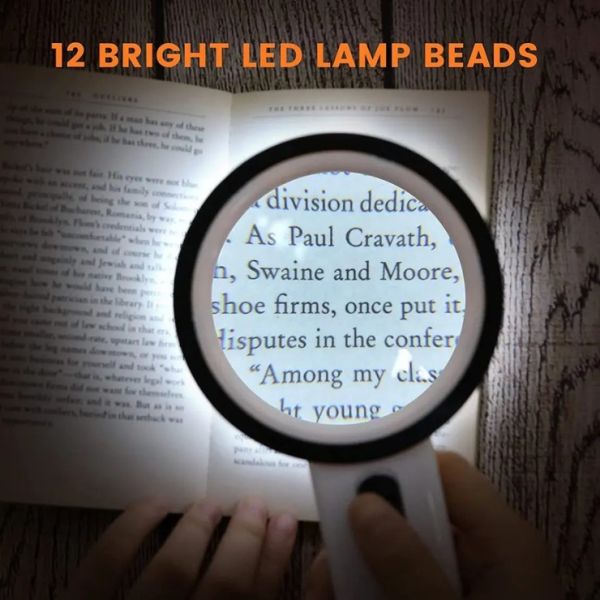 Portable Simple12 LED Light Lamp 30X Handheld Large Brass Magnifier Lens Magnifying Glass with Stand for Inspection