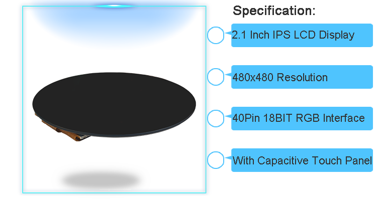 480x480 Round TFT Display 2.1 LCD Module With 40pin 18 BIT RGB Interface Touch Screen