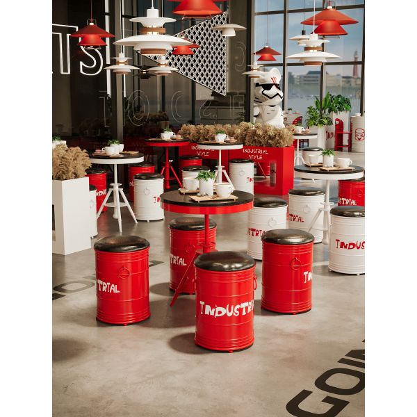Commercial Oil Drum Chair White / Red Wrought Iron Table And Chair