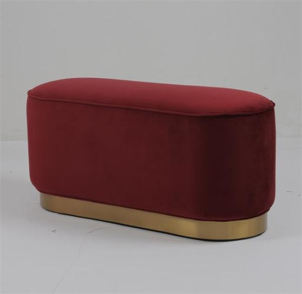 Modern Velvet Fabric Ottoman Bench Bedroom With Golden Trim