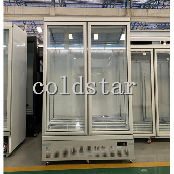 Supermarket 2 Glass Doors Beverage Cooler Equipment Bottom Mount Vertical Display Fridge