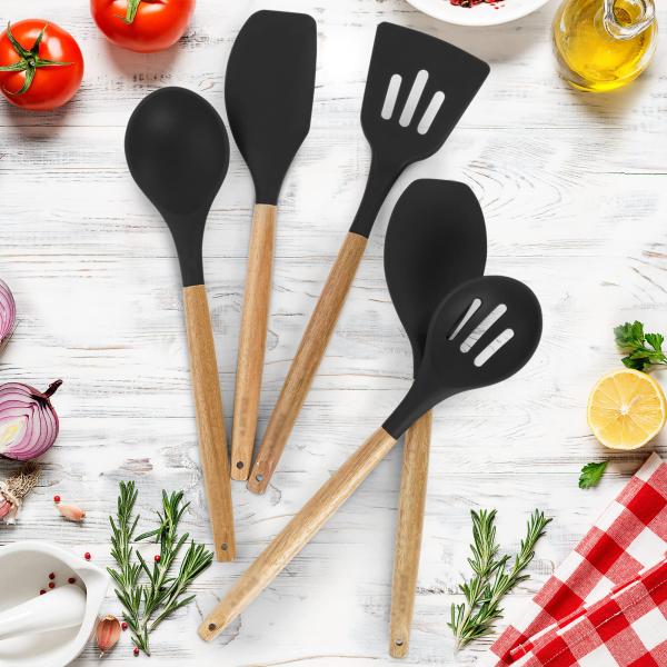 High Temperature Cooking Utensil Set for Kitchen 5 Piece Non-Stick Silicone Spatula Spoon