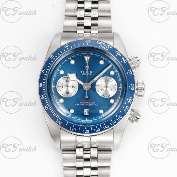 Tudor Black Bay Chrono 41mm Blue Dial Super Clone Watch Reverse Panda Style Automatic Mechanical Jubilee Bracelet