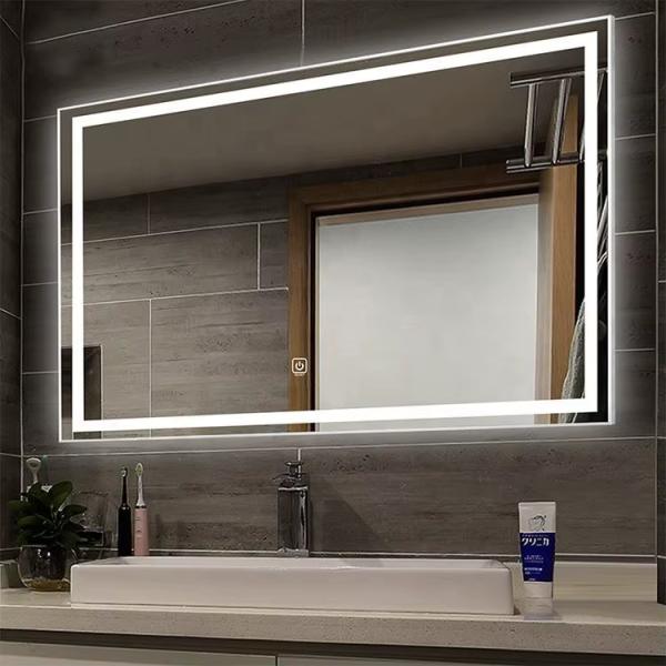 Premium Slim Framed LED Bathroom Mirror Anti Fog With Frosted Light Border