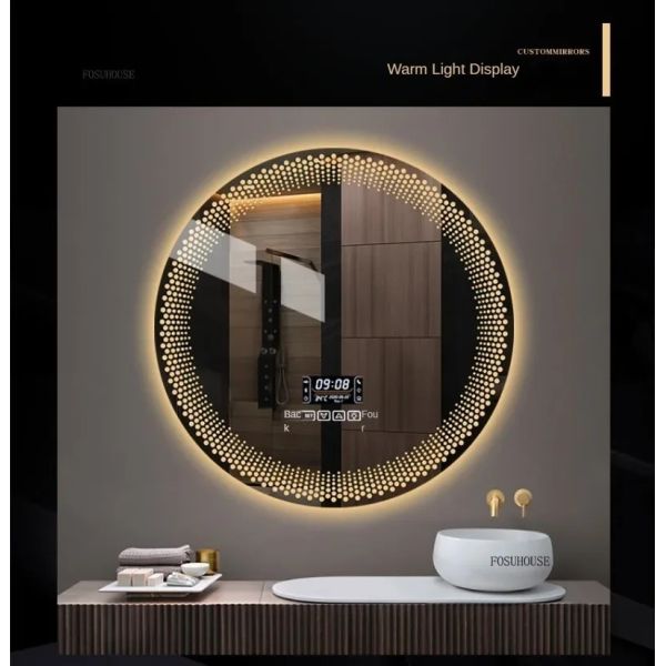 Simple flameproof Led Smart Touch Screen Anti-fog Round Sensor Mirror with Light(WH-MR-101)