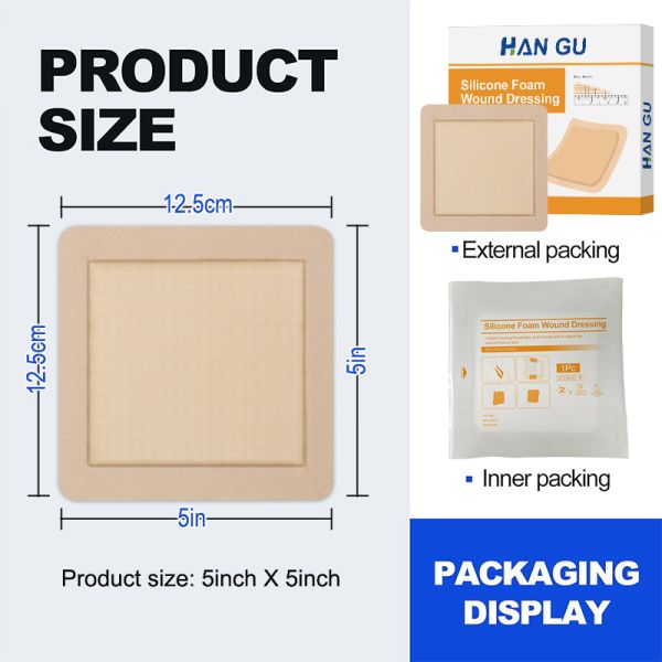Self Adhesive Silicone Foam Dressing With Border Wound Bandage Pad 12.5x12.5cm