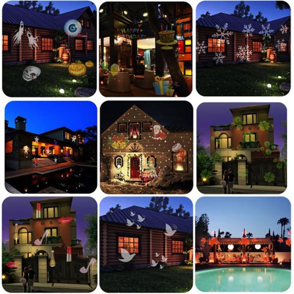 Holiday Decoration Christmas LED Rotating Projector Lamp 12 Pattern Replaceable Lens AC 85-260V IP65 led laser Lamp