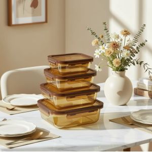 IKOO Amber Glass Container with High Borosilicate Glass Stackable and Airtight