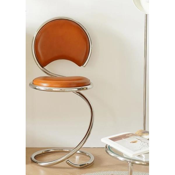 Stainless Steel Frame Leather Dining Chair Nordic Minimalist Creative