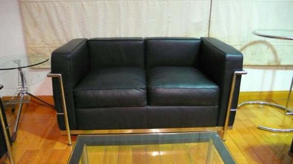 2 Seats  Modern Classic Sofa Genuine Leather American Style Black