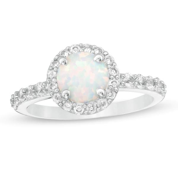 Oval Opal and 1/15 CT. T.W. CZBy pass Split Shank Ring in Sterling Silver