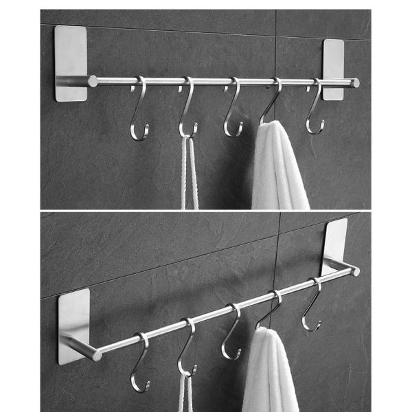 Custom Towel Hanger Hook Wall Rail Stainless Steel Kitchen Rail Hook Removable 5 Hook