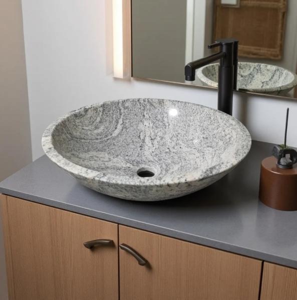 Wave Sand Granite Vanity Basin - Nature's Artistry with Gray Veins for Luxury Bathroom Decor