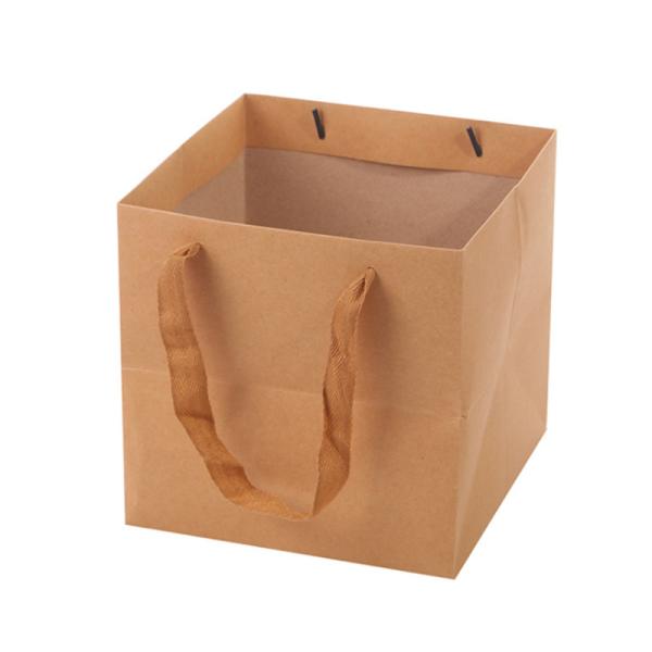 Recyclable Square Brown Kraft Paperboard Boxes Packaging Bags For Flower Arrangements