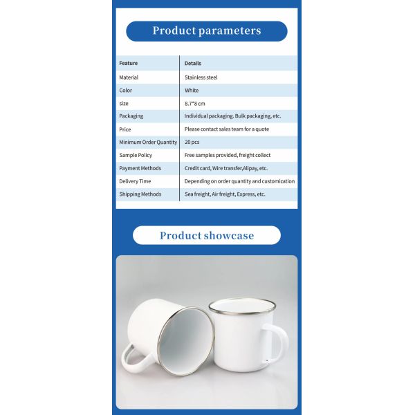 Factory Direct White Stainless Steel Enamel Cup for Sublimation Personalized Design for Promotional & Business Gifts