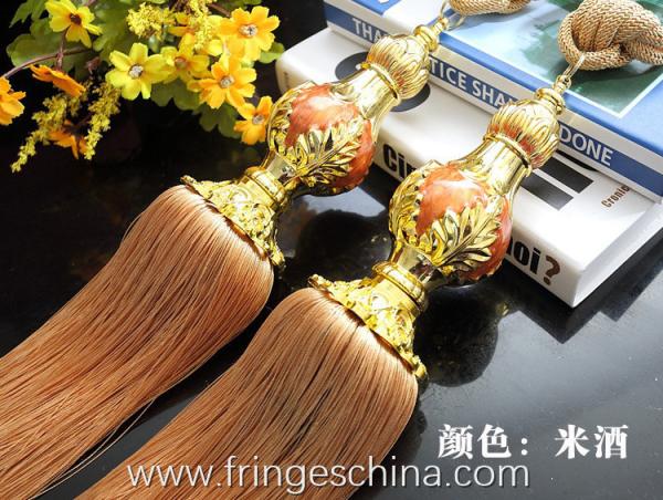 Delicate custom long tassel fringe trimming for curtain attractive tieback hanging ball